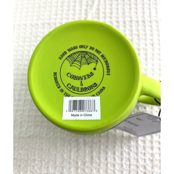 Cobwebs & Cauldrons Halloween Coffee Mug Apple Green Soft Touch Cherry Cats Bats - Picture 4 of 7
